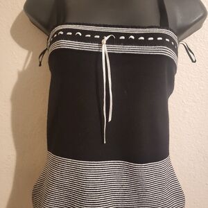 INC International Concepts Black Strapless Knit Tube Top with White Stripe Trim